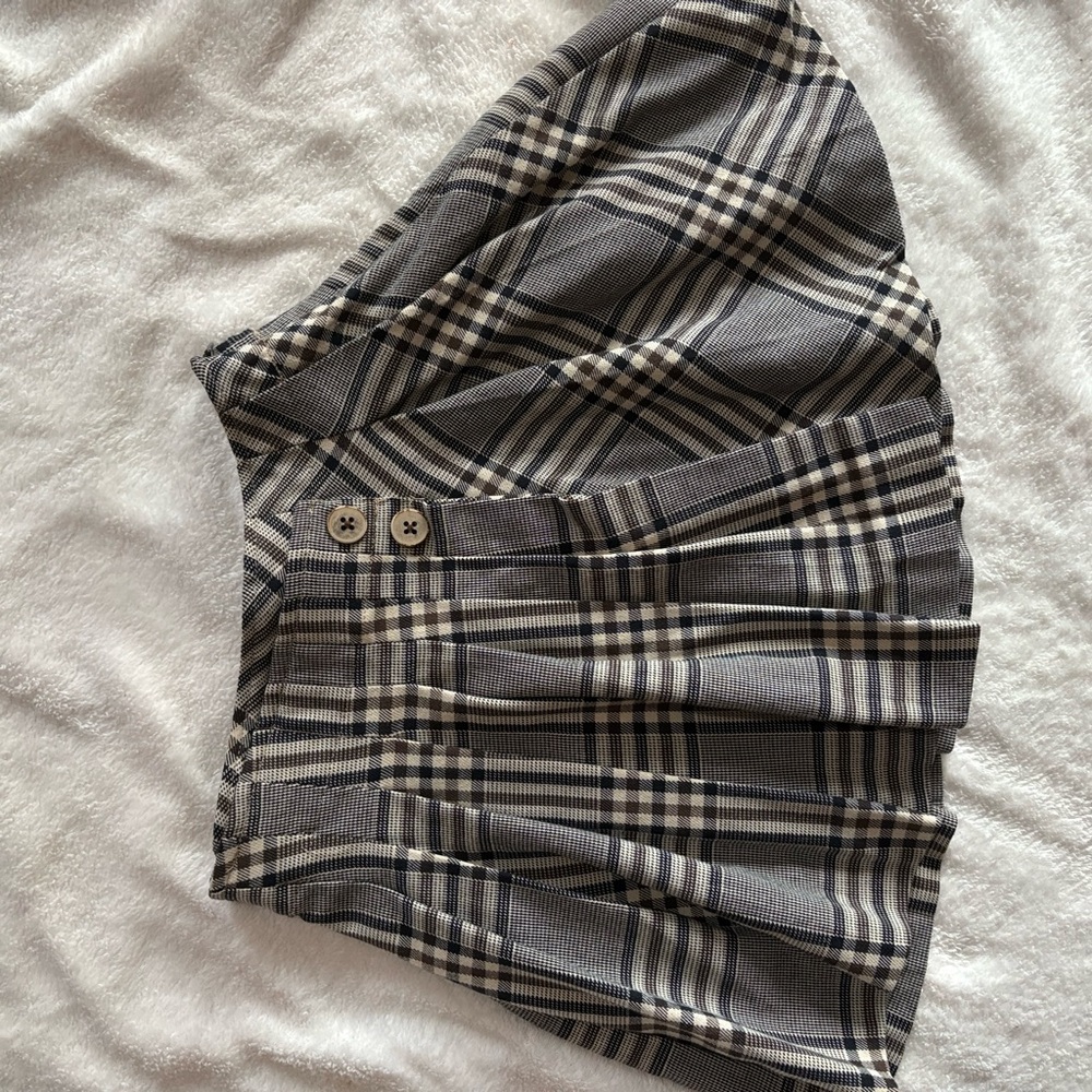 Zara Black and Gray Checkered Mini Skirt